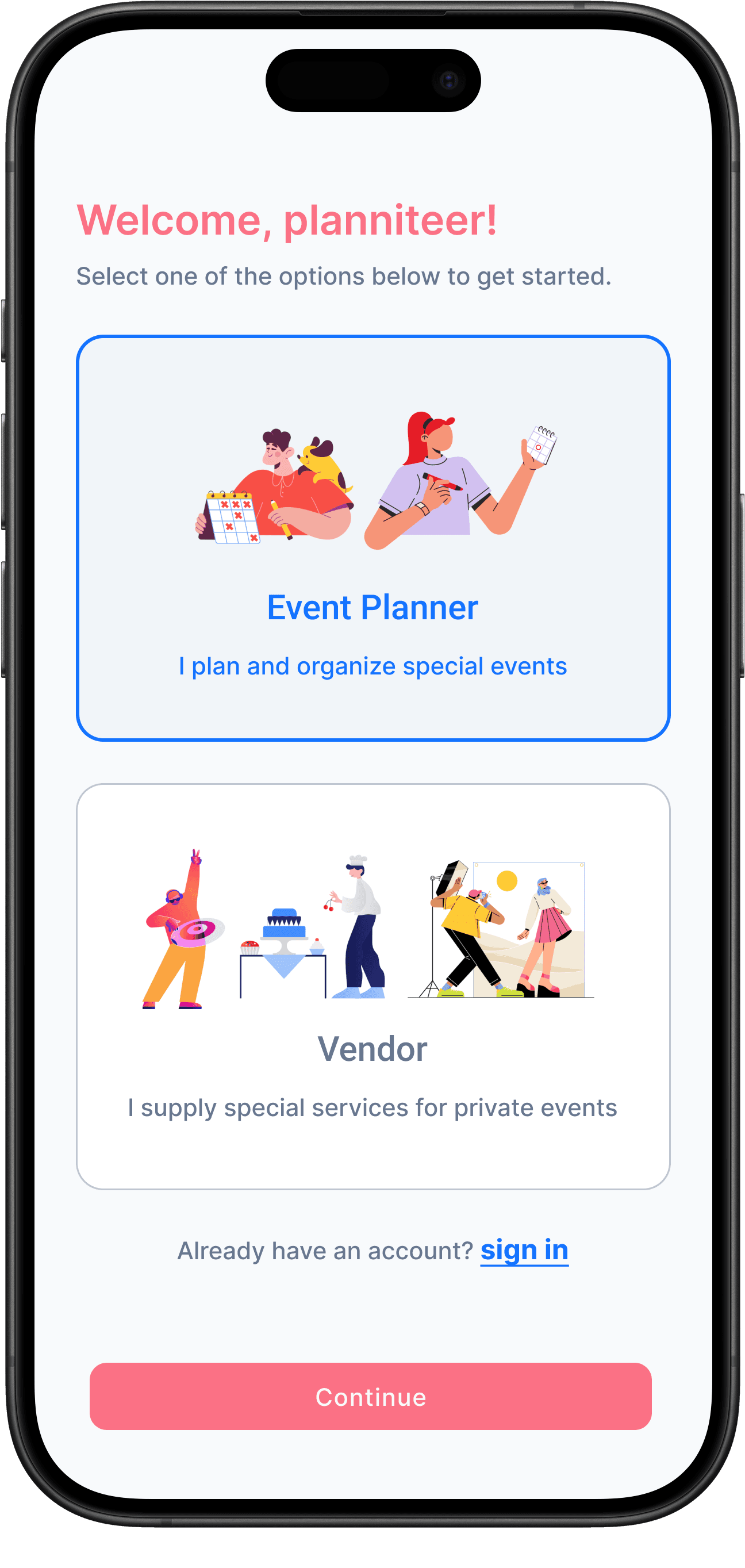 screenshot of sign up